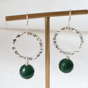 Hammered Hoop Green Earrings