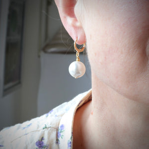 huggie style pearl hoops earrings