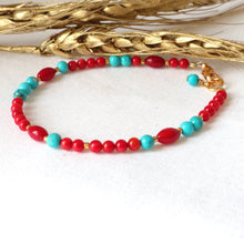 Load image into Gallery viewer, red coral turquoise bracelet 