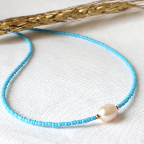 Pearl Blue Bead Necklace