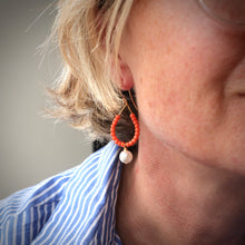 Load image into Gallery viewer, Pearl Earrings with Orange Beads