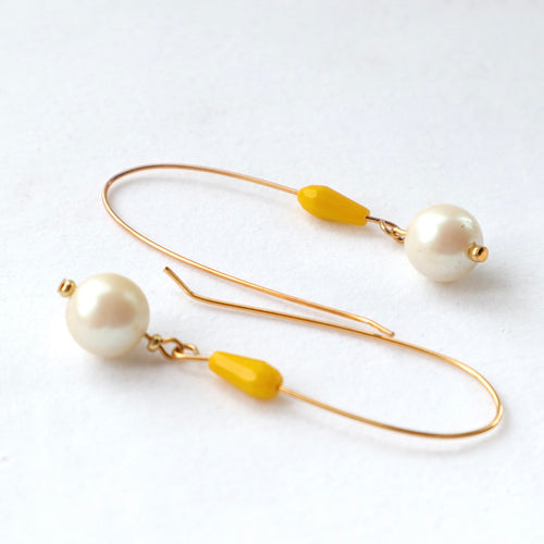Yellow and Pearl Earrings