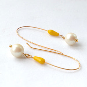 Yellow and Pearl Earrings