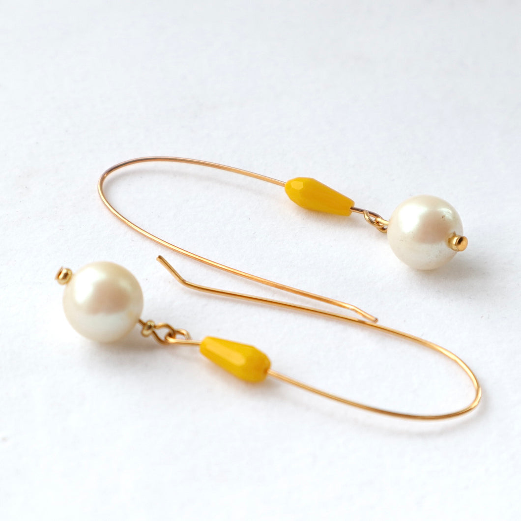 Yellow and Pearl Earrings
