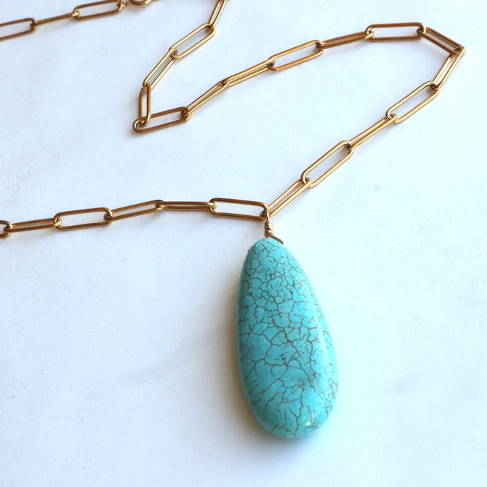 Paperclip Chain Turquoise Pendant