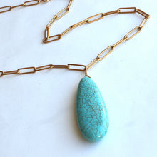 Load image into Gallery viewer, turquoise pendant on a gpold paperclip chain