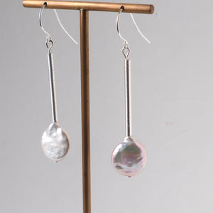 handmade flat disccpearl silver earrings 
