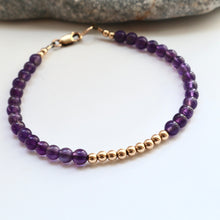 Load image into Gallery viewer, Amythest and gold layering bracelet handmade in kerry