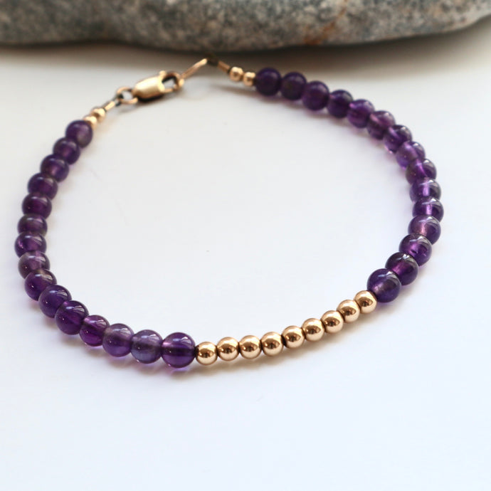 Amythest and gold layering bracelet handmade in kerry