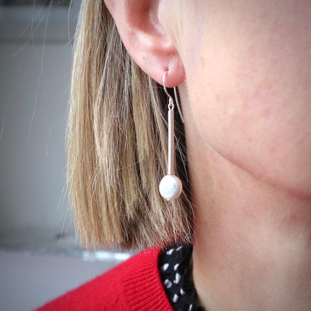 long silver and pearl handmade irish earrings