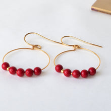 Load image into Gallery viewer, Red Coral Gold Hoop Earrings