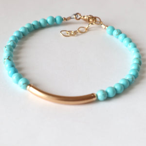 gold bar turquoise handmade bracelet