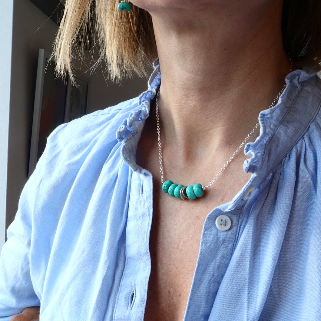 turquoise silver barrel necklace