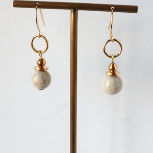 Cream Riverstone gold mini hoop earrings