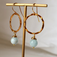Load image into Gallery viewer, Aquamarine Gold Hoop Earrings