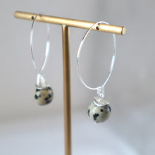 Load image into Gallery viewer, dalmation jasper silver hoop handmade irish earrings