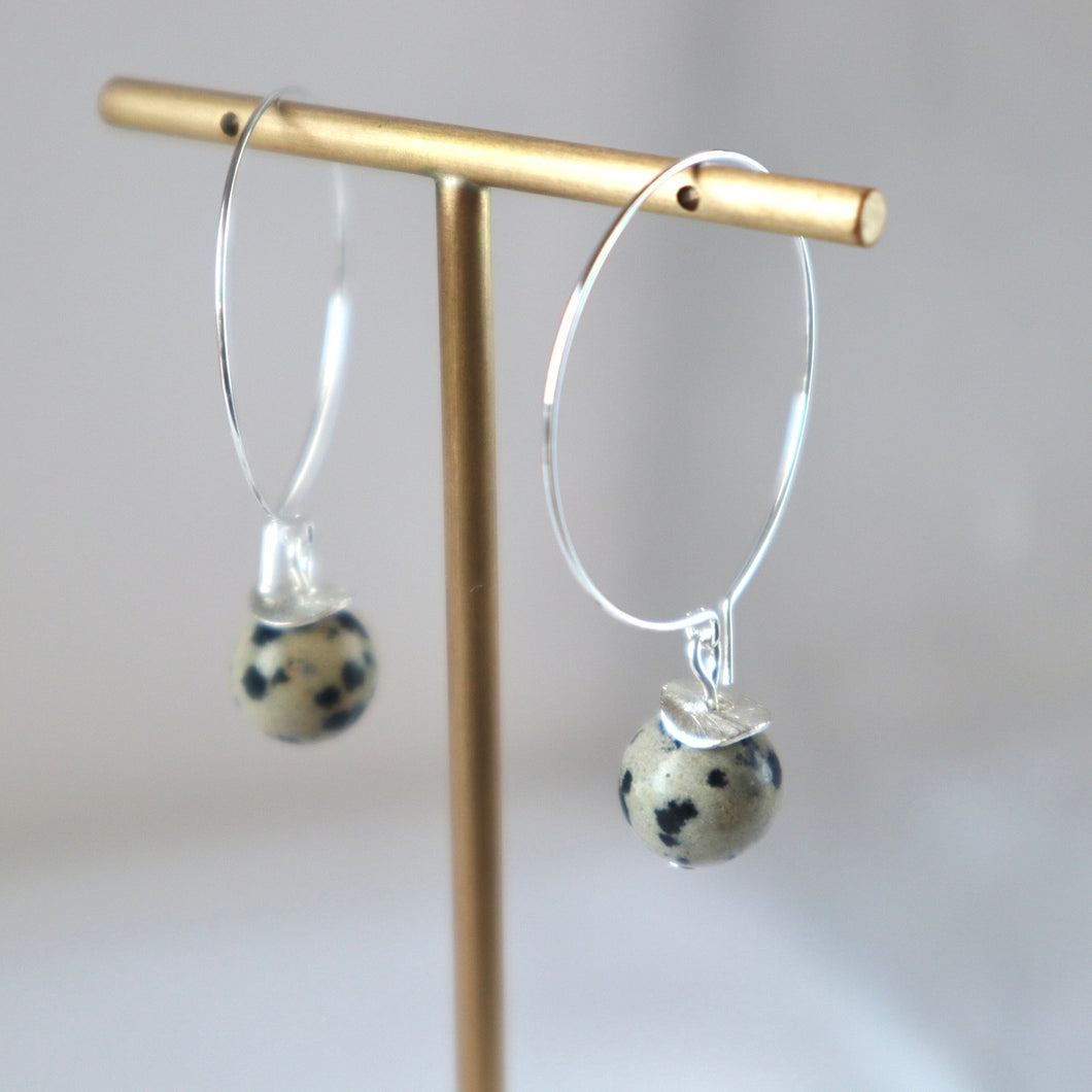 dalmation jasper silver hoop handmade irish earrings