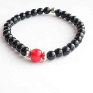 Black Rhombus red coral unisex/ men’s bracelet