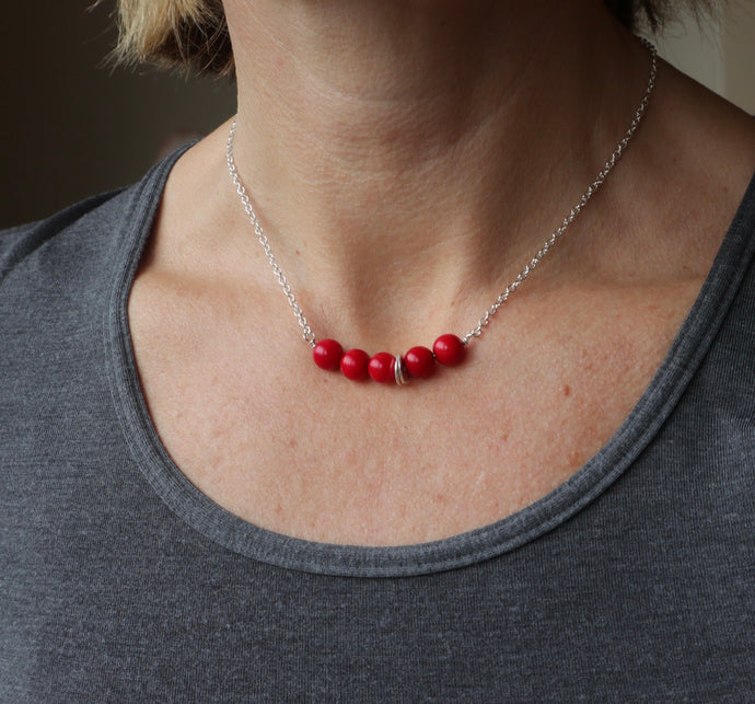 red coral silver handmade irish necklace