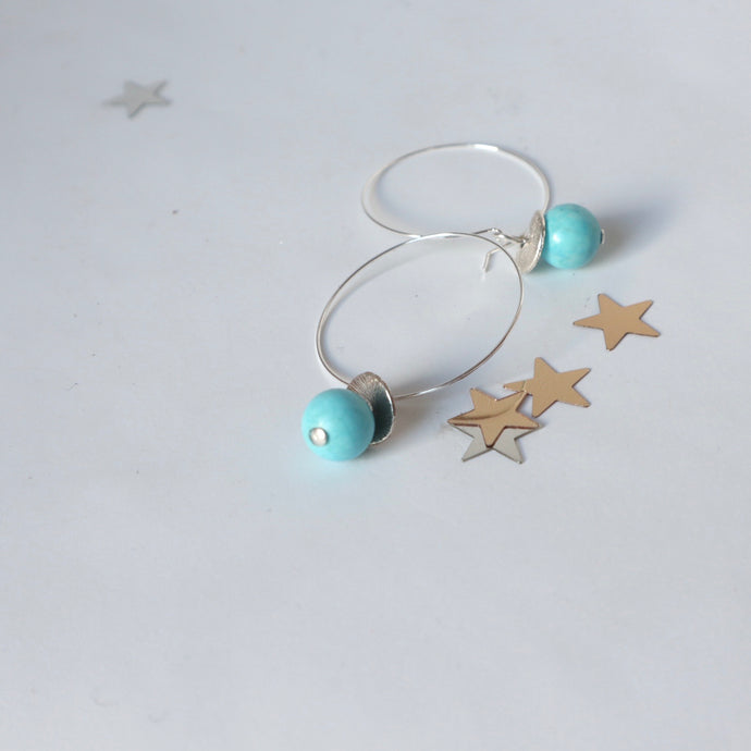 turquoisr magnesite handmade silver hoop earrings