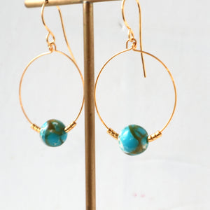 Turquoise Mosaic Gold Hoop Earrings