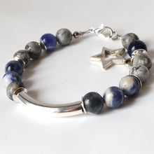 Load image into Gallery viewer, denim blue silver handmade irish bracelet