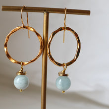 Load image into Gallery viewer, Aquamarine Gold Hoop Earrings