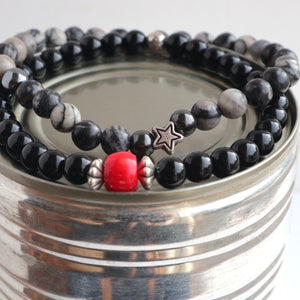 Black Rhombus red coral unisex/ men’s bracelet