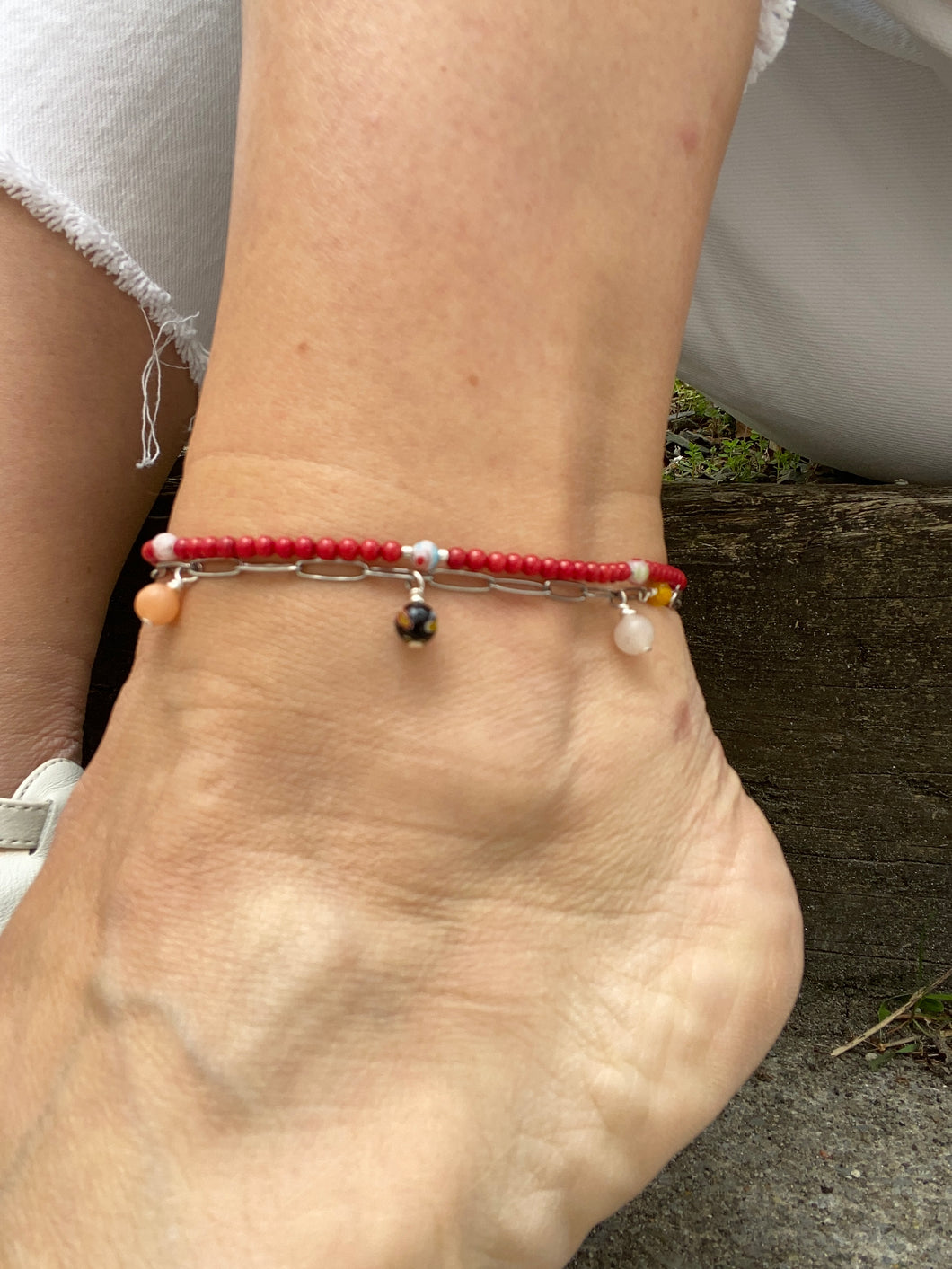 Anklet in Red Coral