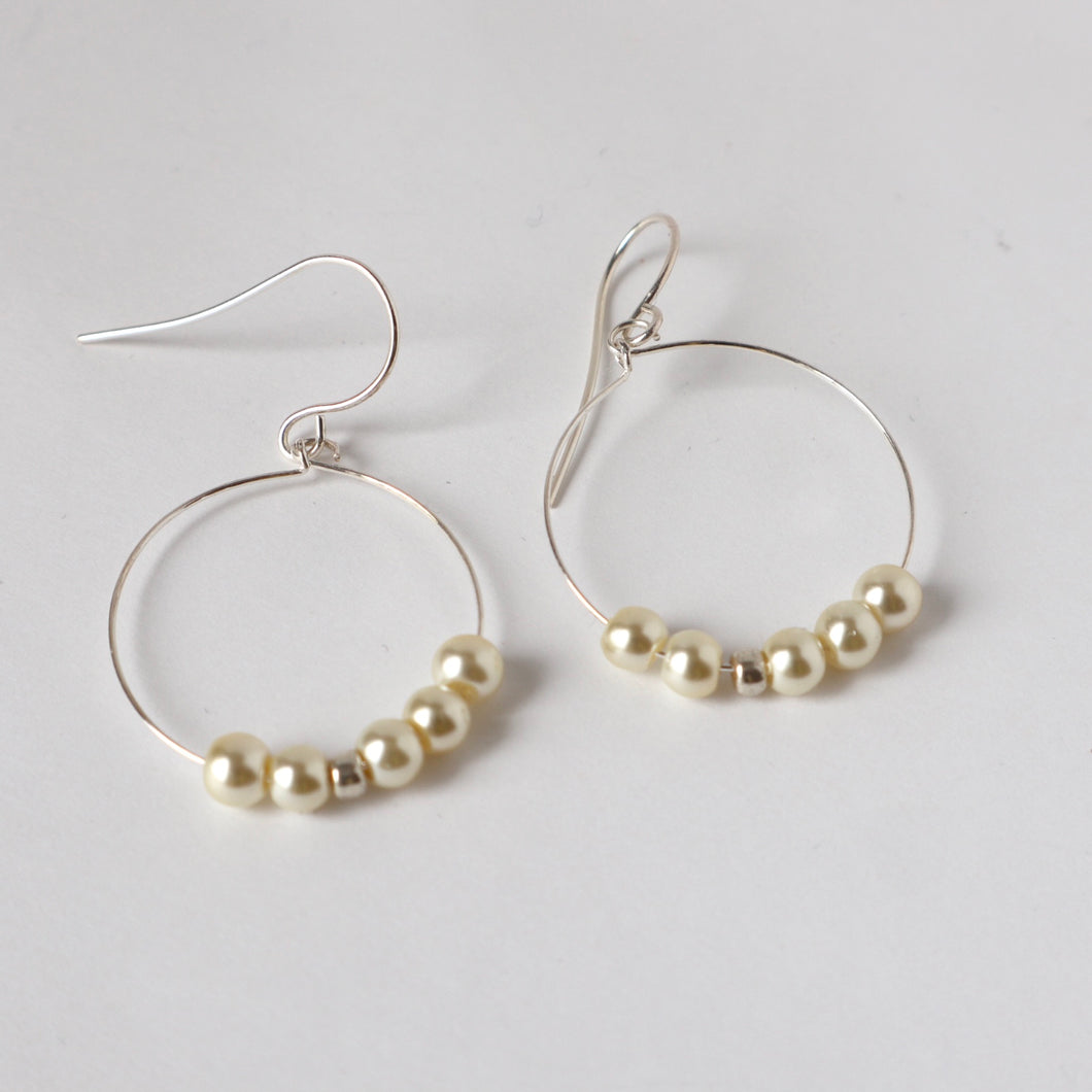 Mini Pearl Silver Hoop Earrings