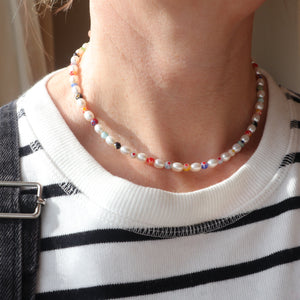 pearl millefiori sterling silver handmade necklace