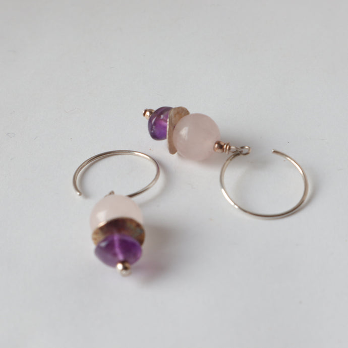 sterling silver rose quartz amethyst handmade irish earrings