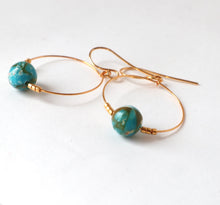 Load image into Gallery viewer, Turquoise Mosaic Gold Hoop Earrings
