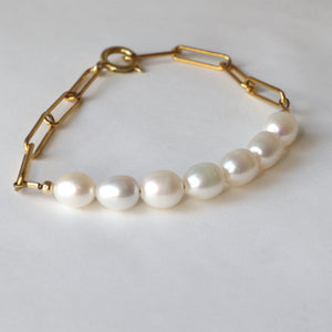 freshwater pearl gold link handmade irish stacking bracelet