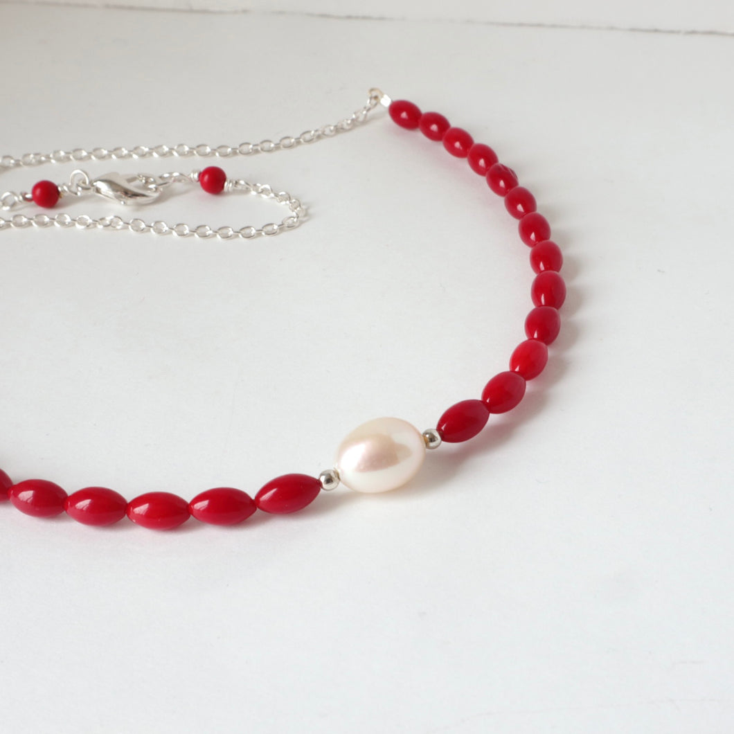 Red Coral Single Pearl Necklace