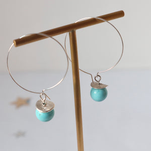 turquoisr magnesite handmade silver hoop earrings