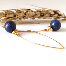 Load image into Gallery viewer, lapis lazuli gold double over hook, earrings 