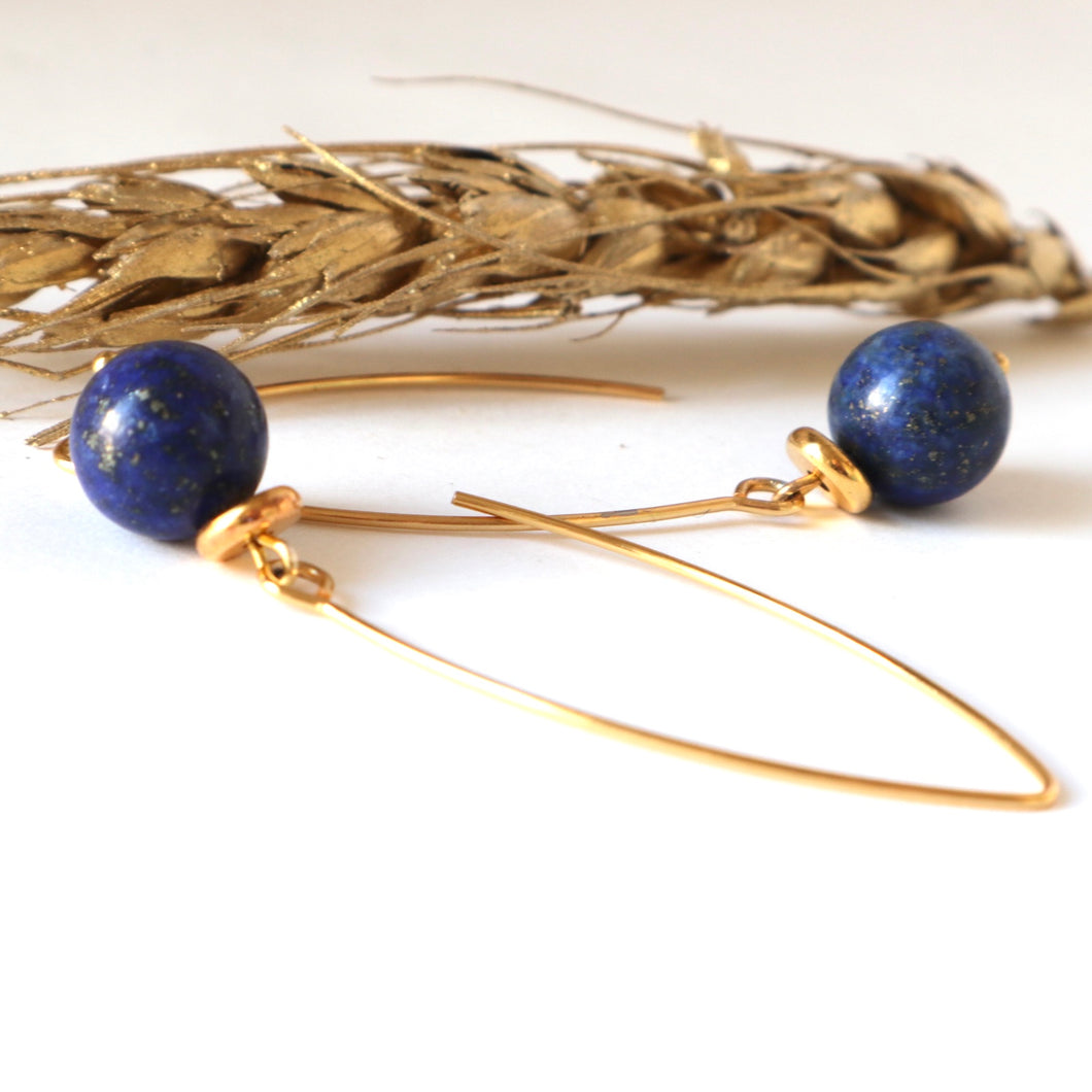 lapis lazuli gold double over hook, earrings 
