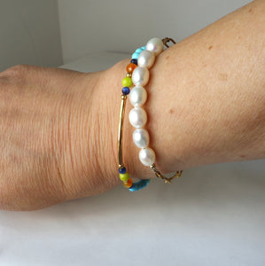 freshwater pearl gold link handmade irish stacking bracelet